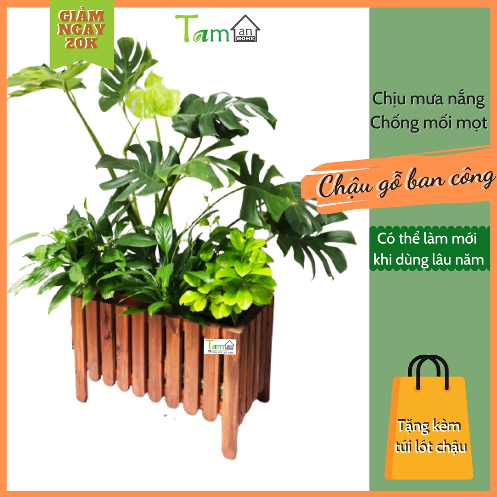 Chậu gỗ trồng cây lắp ghép trang trí ban công chịu mưa nắng Taman Home