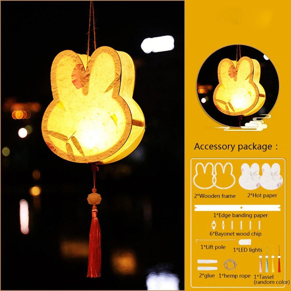 Lồng Đèn Treo Bằng Gỗ Hình Thỏ Dễ Thương Kèm Đèn LED