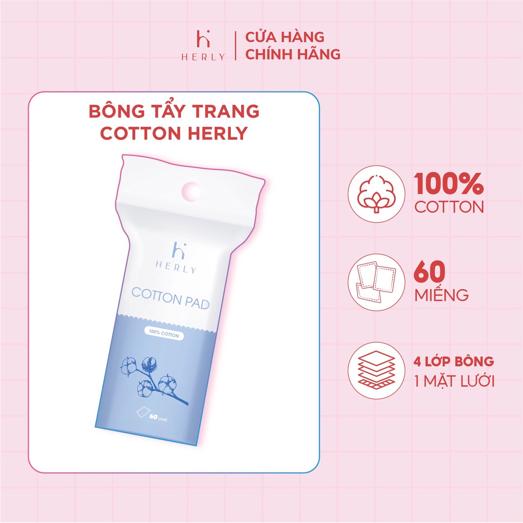 Bông tẩy trang làm sạch da Cotton 60 miếng - HERLY Cotton Pad Sạch Sâu [HSCO]