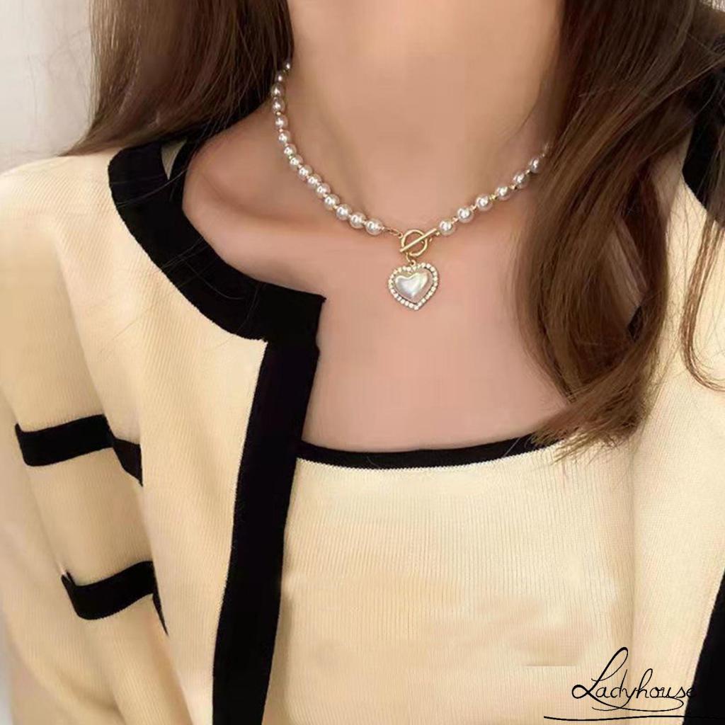 Vòng cổ Mặt Trái Tim Đính Ngọc Trai Nhân Tạo Thời Trang Dành Cho Nữ