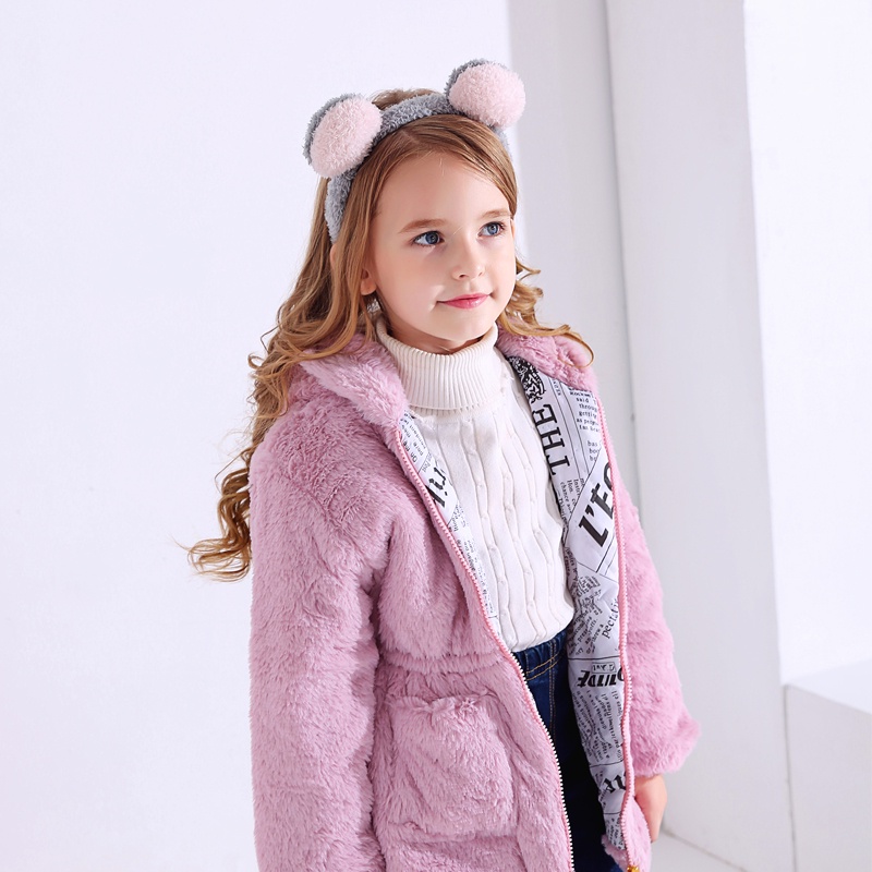 Áo khoác lông giả BEAR LEADER có mũ trùm tai thỏ hoạt hình thời trang mùa đông 2020 dành cho bé gái 2-7 tuổi