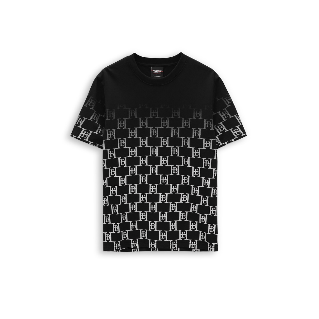 Áo thun cổ tròn nam in nhũ monogram chất vải cotton 4 chiều thoáng mát, HEBOZ - Black 00001170