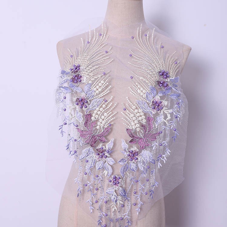 31 * 53CM 3D Hoa Quần áo Patches đính cườm thêu rhinestone xà cạp ren thêu đầm và phụ kiện may vá