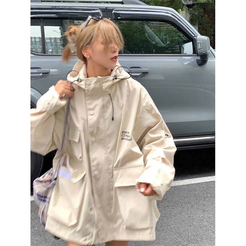 QKOOLE  Áo Khoác Nữ Dài Tay Có Mũ Thời Trang Hàn Quốc