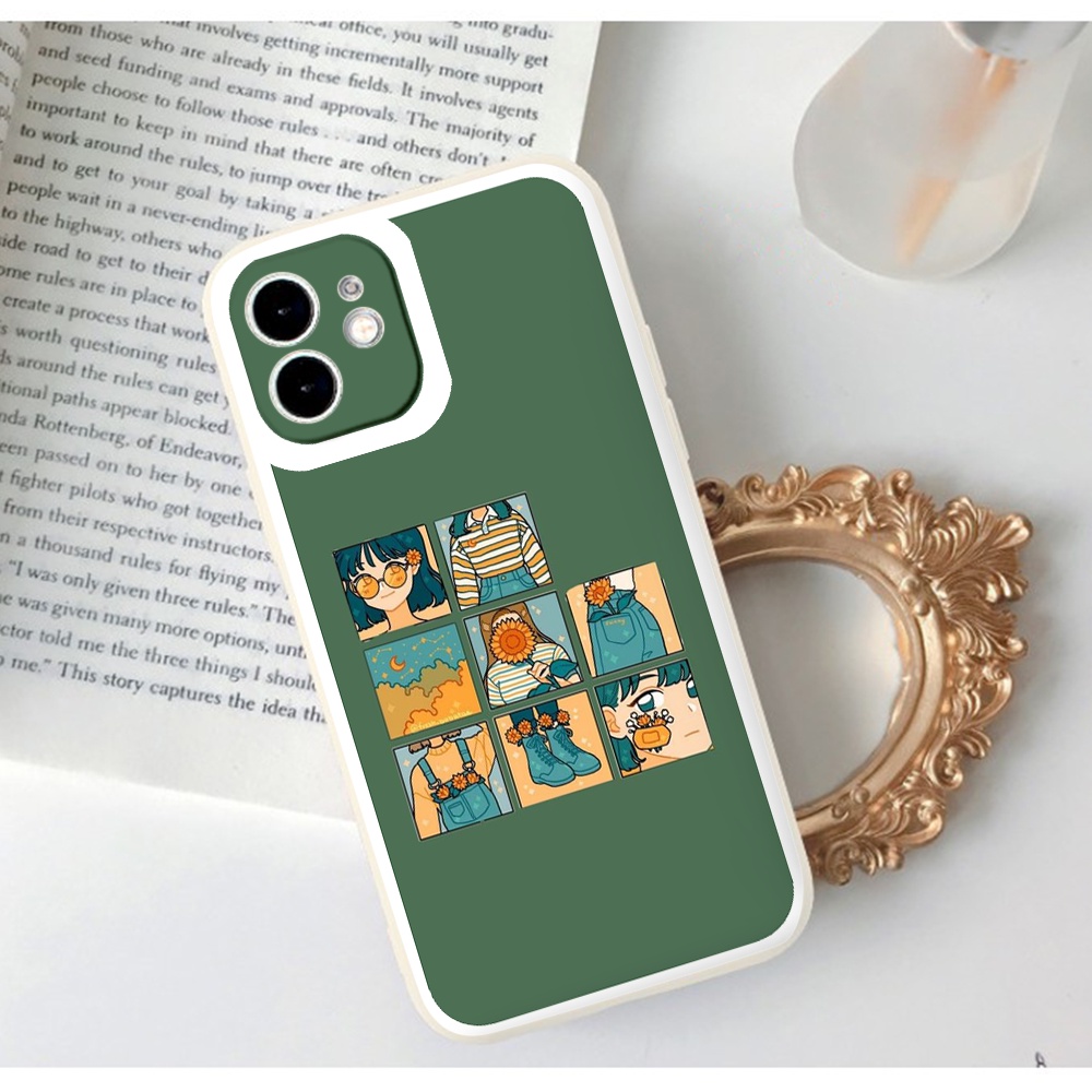 Ốp iphone - Ốp lưng iphone cạnh vuông viền camera Cô gái hướng dương dành cho ip 6 đến 14promax - ng193
