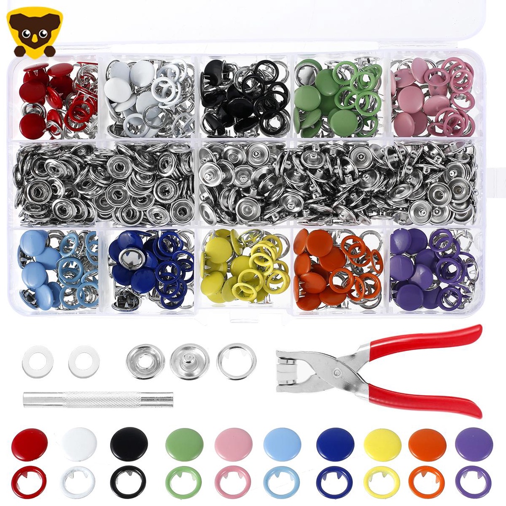 Bộ 200 Đinh Tán 10 Màu Bằng Kim Loại Và Cứng Kèm Kìm Áp Suất C5936