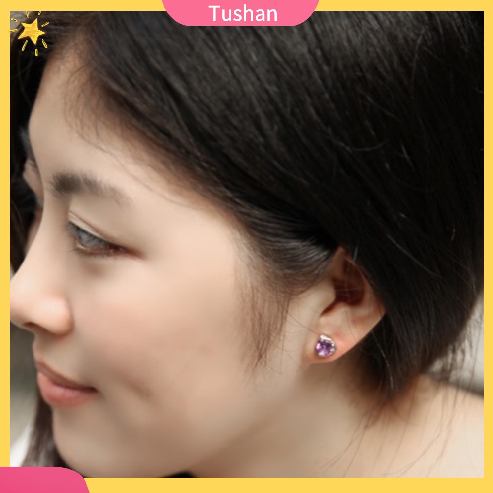 TUSH Lady Rhinestone Inlaid Heart Ear Stud Earrings Women Jewelry Valentine Day Gift