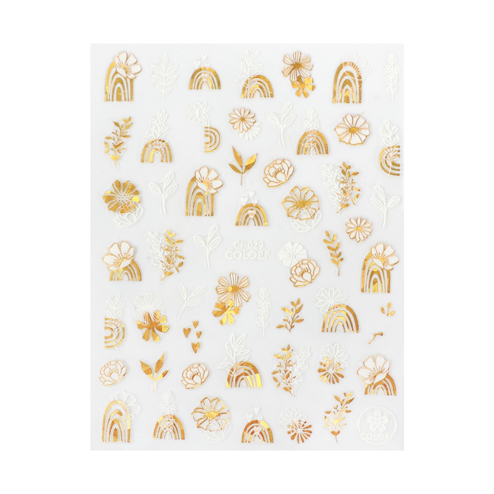 1 Tờ Miếng Dán Trang Trí Móng Tay Hình Hoa Lá 3D Màu Vàng Trắng Vàng Đồng Gradient