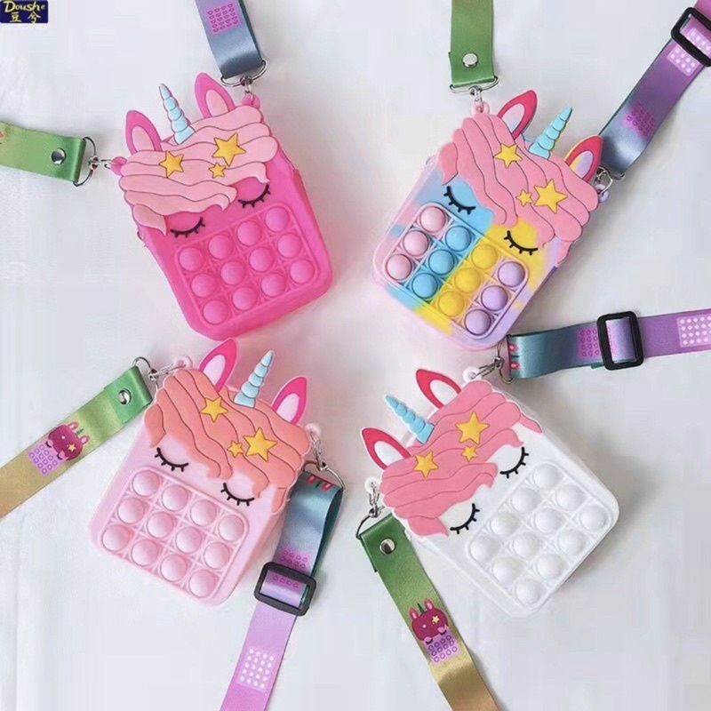 Túi pop it cho bé, túi kỳ lân, túi đồ chơi, túi mini, đồ chơi trẻ em bóp bong bóng cầm tay siêu xinh thời thượng