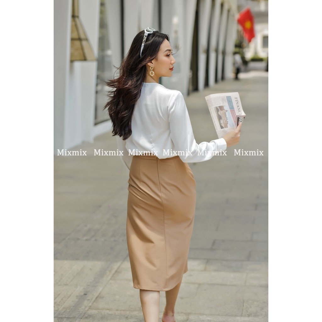 Áo sơ mi lụa cổ đổ Doris sang chảnh   - MIXMIX - Hàng thiết kế - Hình ảnh độc quyền shop tự chụp