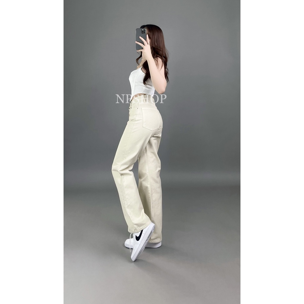 Quần jean nữ ống rộng dáng dài lưng cao kiểu 2 nút NPQ053