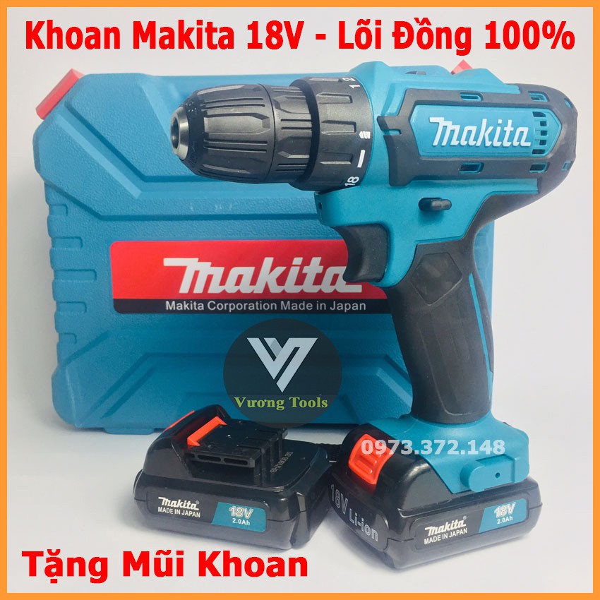 Máy khoan Makita 18V Tặng kèm mũi khoan, Khoan cầm tay bắt vít Vương Tools