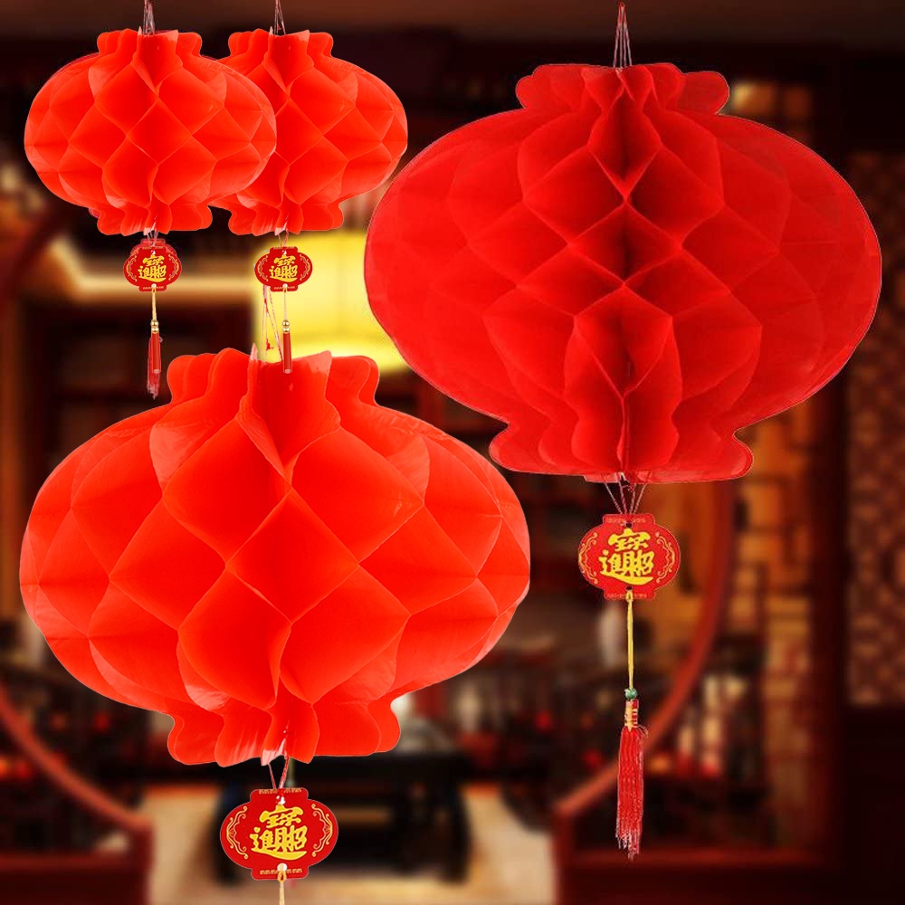 Lồng Đèn Đỏ 12 / 15 / 20 / 25 / 30CM Hình Tổ Ong Trang Trí Năm Mới / Giáng Sinh