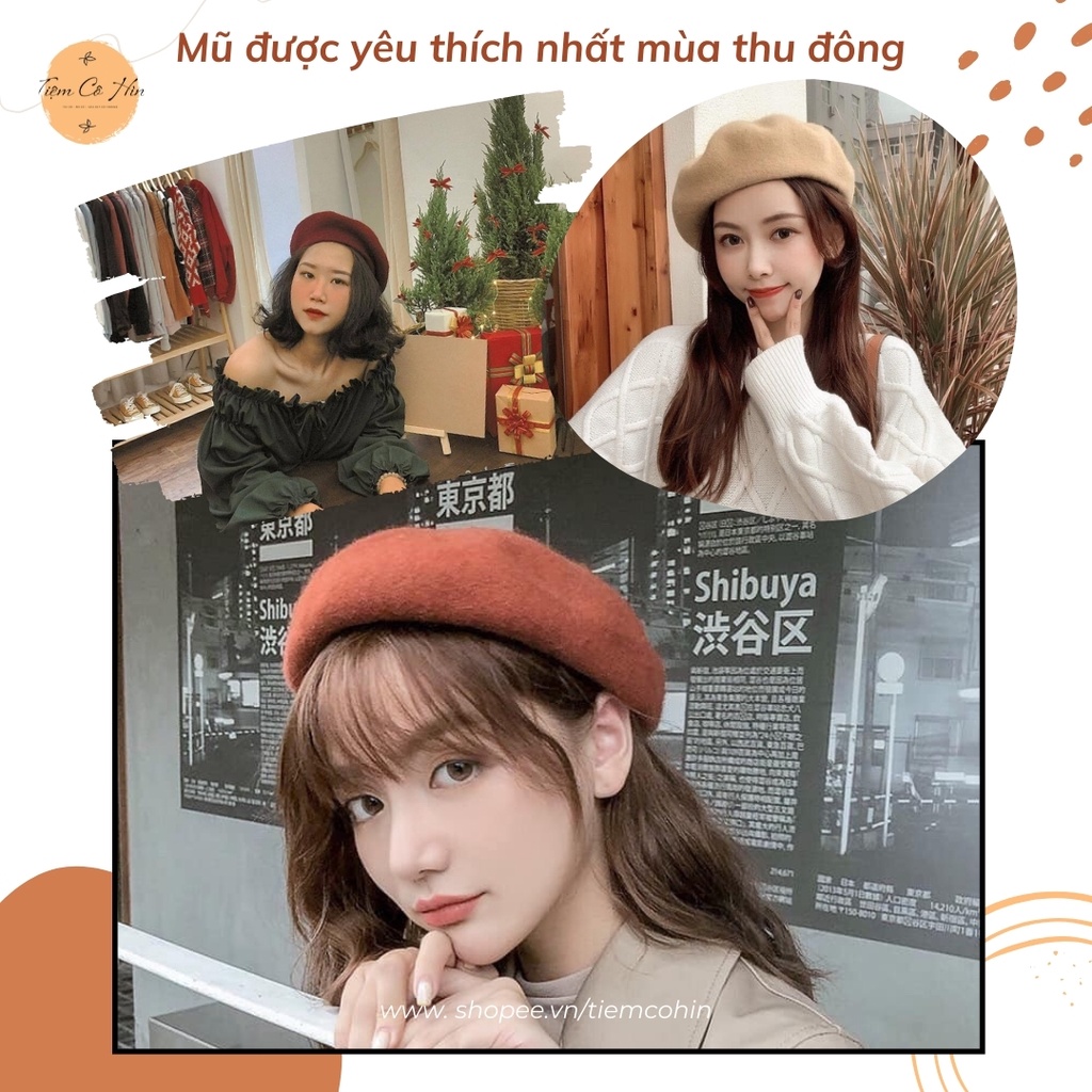 Mũ nồi beret dạ loại đẹp dày mịn nhiều màu sắc có dây điều chỉnh độ rộng có ảnh thật và ship trong 1h