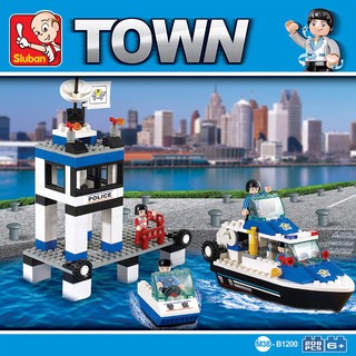 Đồ chơi lắp ráp sáng tạo lego trạm cảnh sát tuần tra trên biển Sluban nhiều mảnh