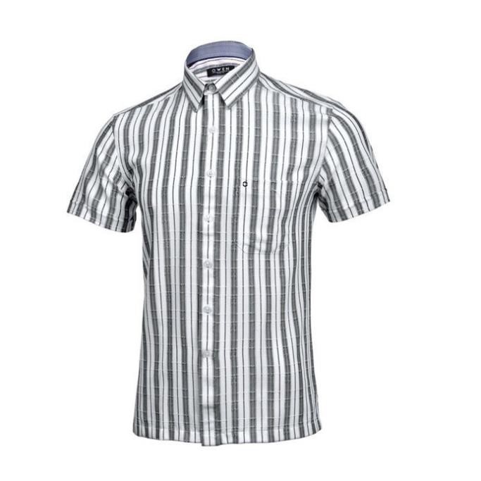 Sale Chính Hãngt OWEN - Áo sơ mi ngắn tay Owen body fit kẻ xám 90589 hot 🌺 neww * ! %