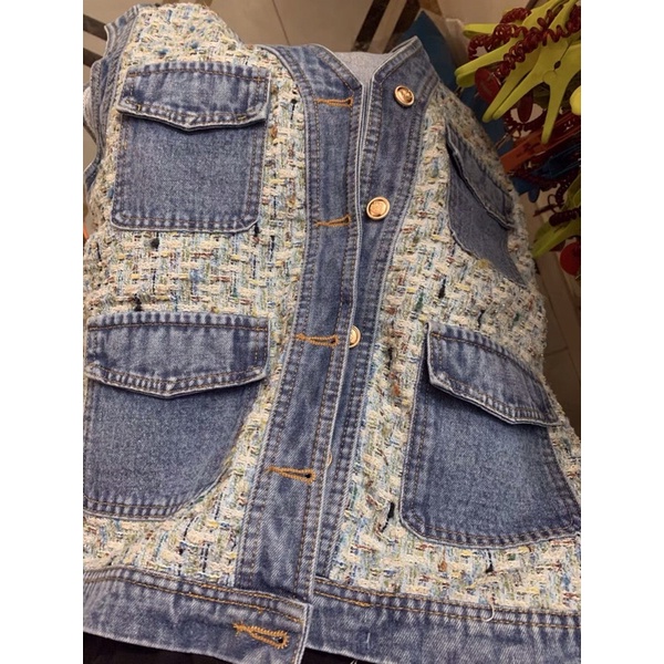 Áo gile dạ Tweed phối bò denim Ulzzang siêu xinh ❤️