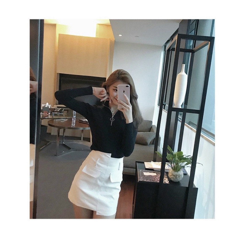 ÁO LEN TĂM NỮ CỔ TRỤ KÉO KHOÁ - 2 MÀU