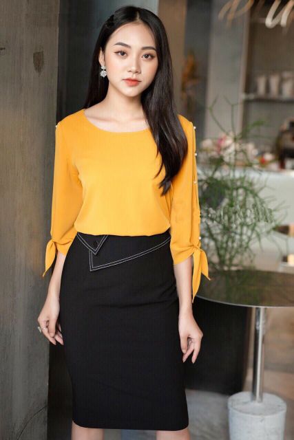 Chân váy bút chì vạt chéo cúc ngọc Eris Siêu đẹp | BigBuy360 - bigbuy360.vn