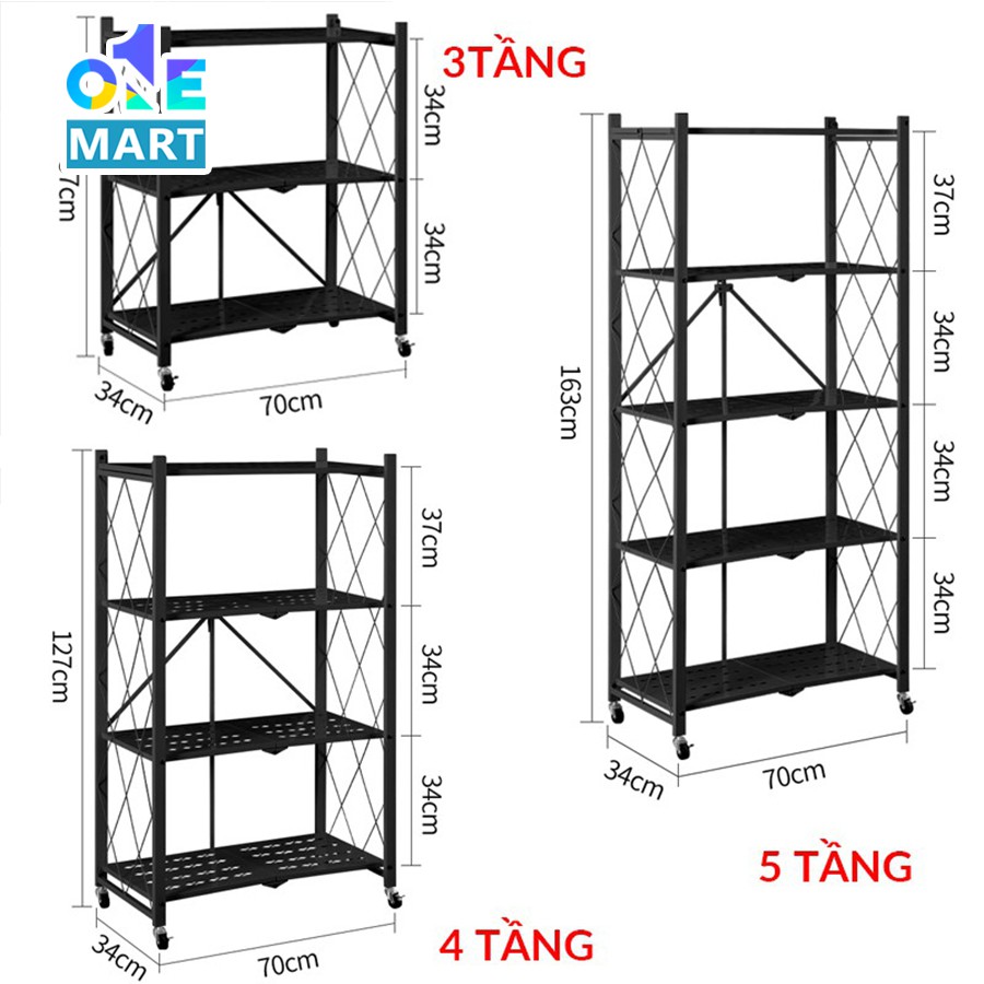 Kệ để đồ đa năng gấp gọn 3/4/5 tầng cho nhà bếp, phòng ăn kệ để lò nướng tiện lợi tháo lắp bánh xe dễ dàng - Onemart