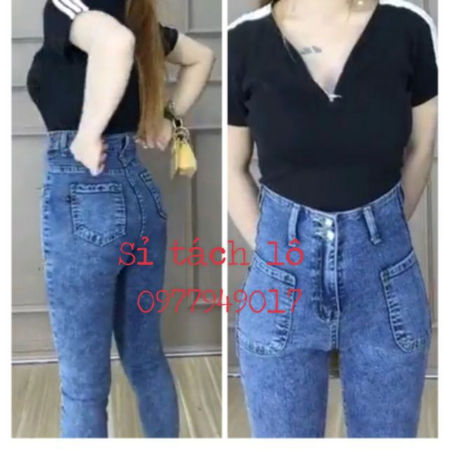freeship Quần jean nữ cạp siêu cao, 2 khuy (video+ảnh thật) bán sỉ | BigBuy360 - bigbuy360.vn