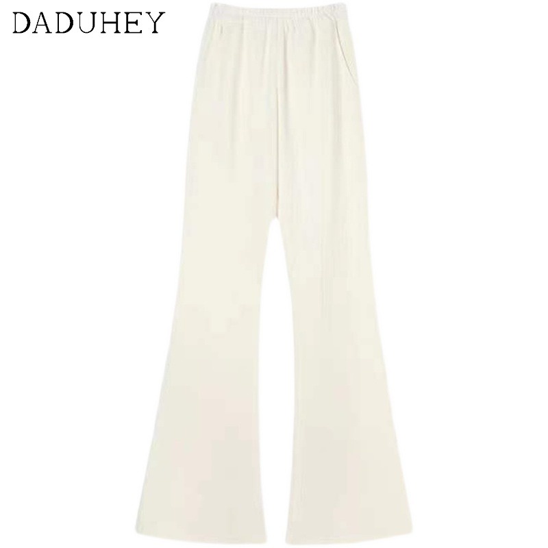 Quần DADUHEY ống loe rộng màu trắng lưng cao phối ôm vừa vặn phong cách Hàn Quốc mới thường ngày dành cho nữ