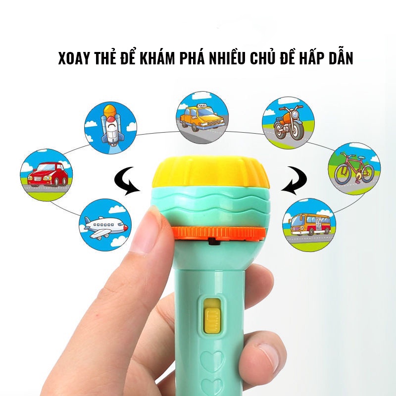 Đồ Chơi Đèn Pin Chiếu Hình cho Bé Nhiều Chủ Để Nhân Vật Hoạt Hình Động Vật dễ thương Giúp phát triển nhận thức &amp; tư duy