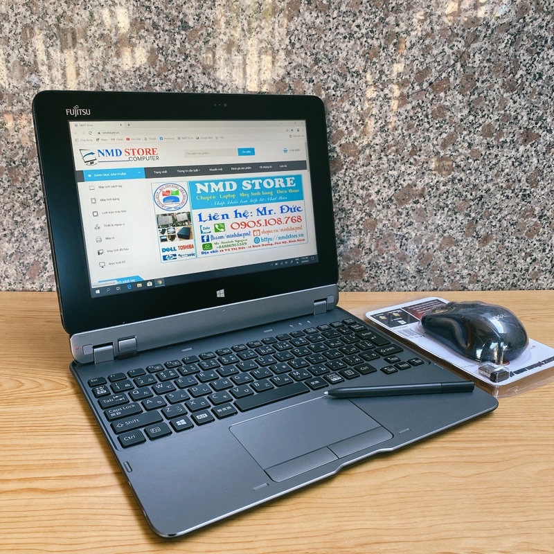 Máy tính bảng Fujitsu Arrows Tab Q584 Q555 Windows 10 64bit Office2016 bút cảm ứng Wacom Pin xài hơn 3h
