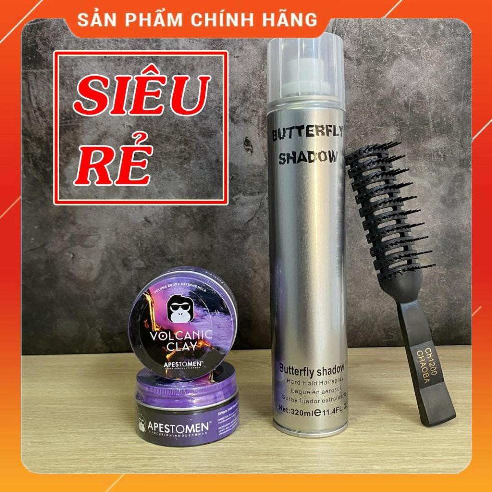 [Giá Hủy Diệt – Chính Hãng] Combo Sáp vuốt tóc Volcanic Clay + Gôm Xịt Tóc Butterfly Shadow 320ml + Lược