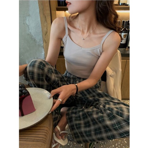 Quần ống rộng Họa Tiết Sọc Caro Thời Trang Phong Cách Retro Cho Nữ