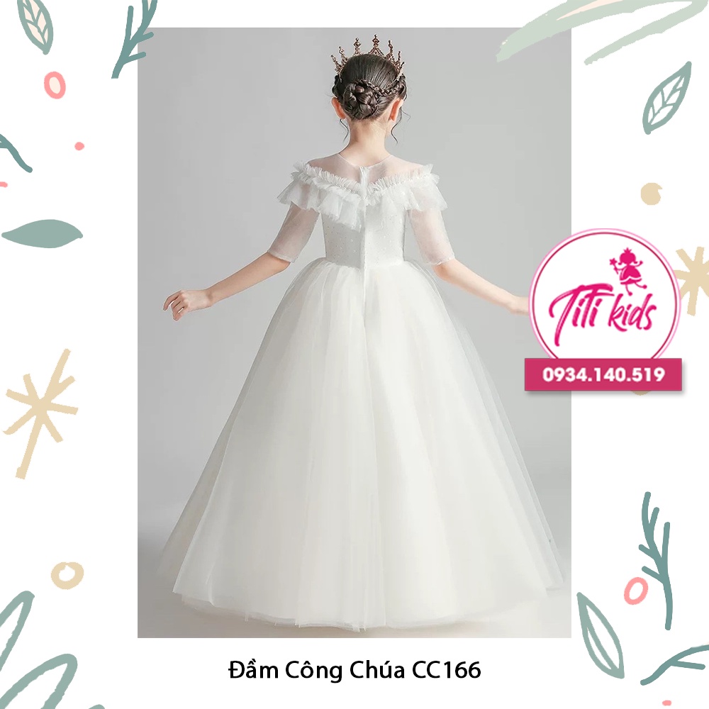 Đầm Váy Công Chúa Bé Gái Trắng Bạch Tuyết Có Tay - CC166