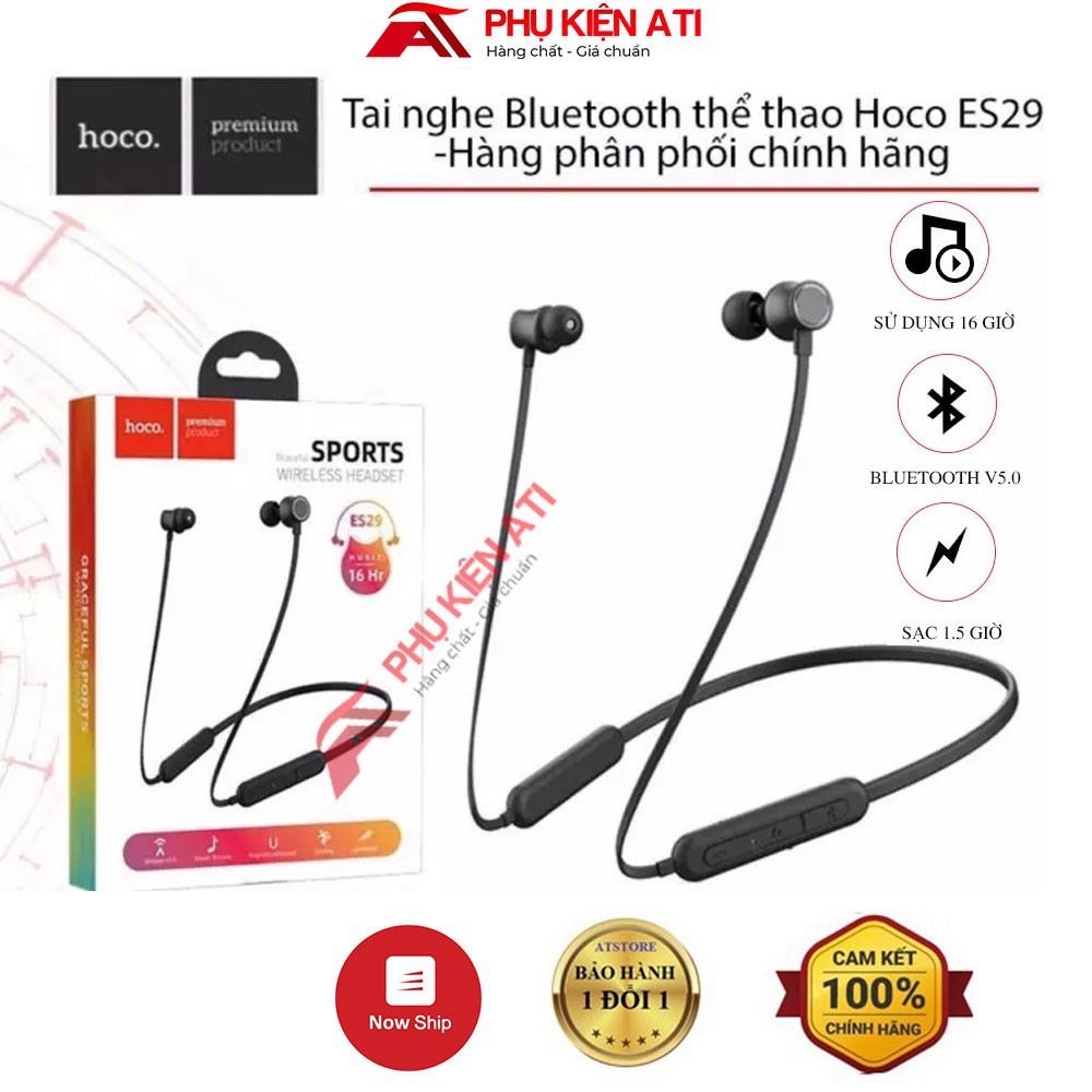 Tai nghe Bluetooth thể thao Hoco ES29-Thời lượng pịn cao-Nghe Nhạc Và Gọi Điện Trong Suốt 16 Tiếng Dung Lượng 180mAh
