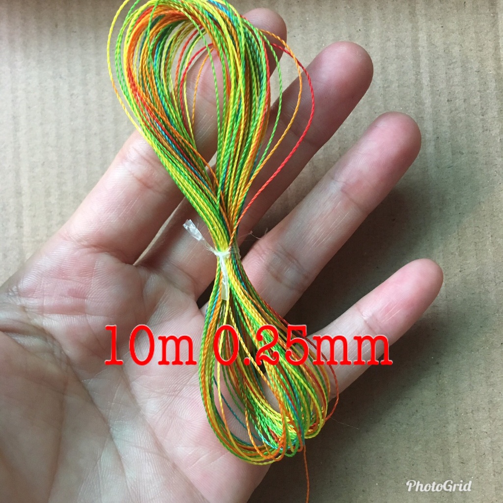 1 đoạn 10m chỉ dù bóng polyester cord đổi màu size nhỏ 0.25-0.8mm