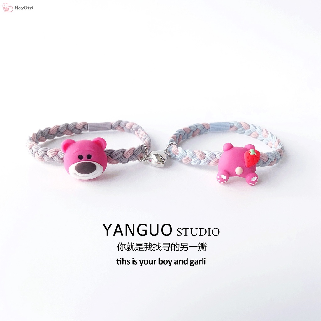 Vòng đeo tay cao su gắn nam châm thiết kế hoạt hình gấu dâu Disney đáng yêu đa năng dành cho cặp đôi