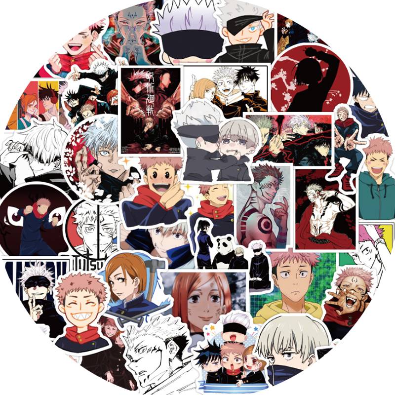 Bộ 100 Miếng Dán Trang Trí Chống Thấm Nước Hình Đáng Yêu Anime Jujutsu Kaisen Stickers Laptop Bicycle Guitar Skateboard Sticker Kid DIY Graffiti Waterproof stikers Toy Itadori Yuuji Gojou Satoru Fushiguro Megumi Kugisaki Nobara