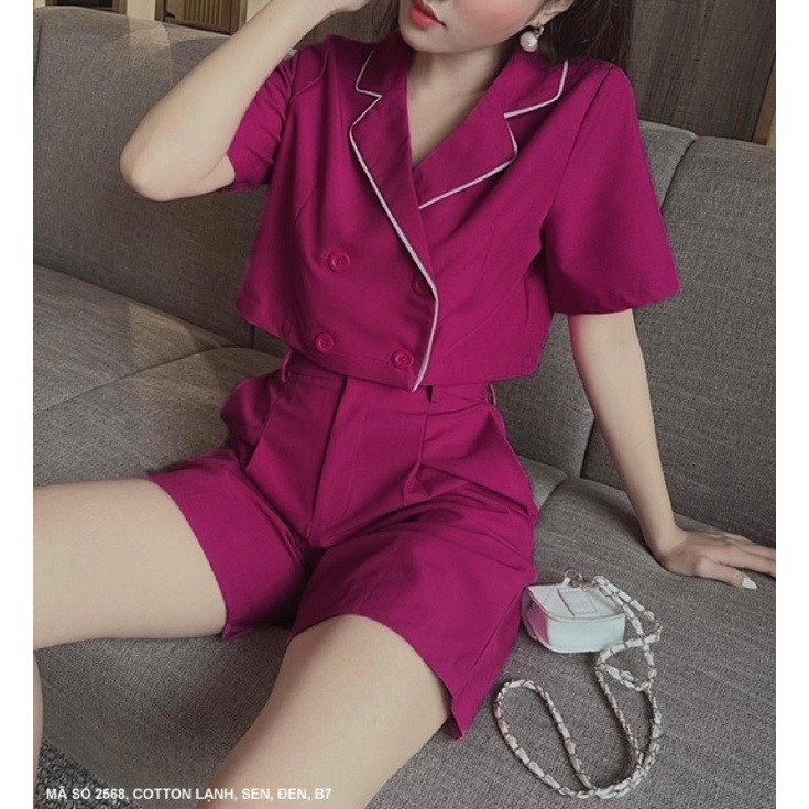 (Có bigsize) Set bộ rời áo giả vest phom croptop phối quần short trẻ trung