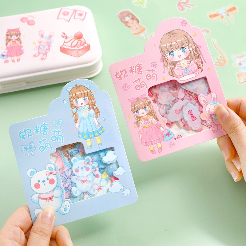 bộ sticker miếng dán trang trí hình bé gái đáng yêu