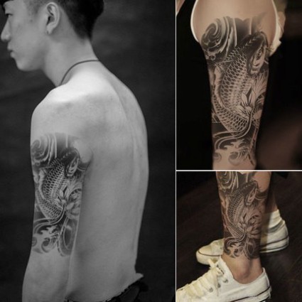 Hình xăm dán nam tatoo cá chép hóa rồng chống thấm nước cực hot dành cho nam kích thước 15 x 21 cm