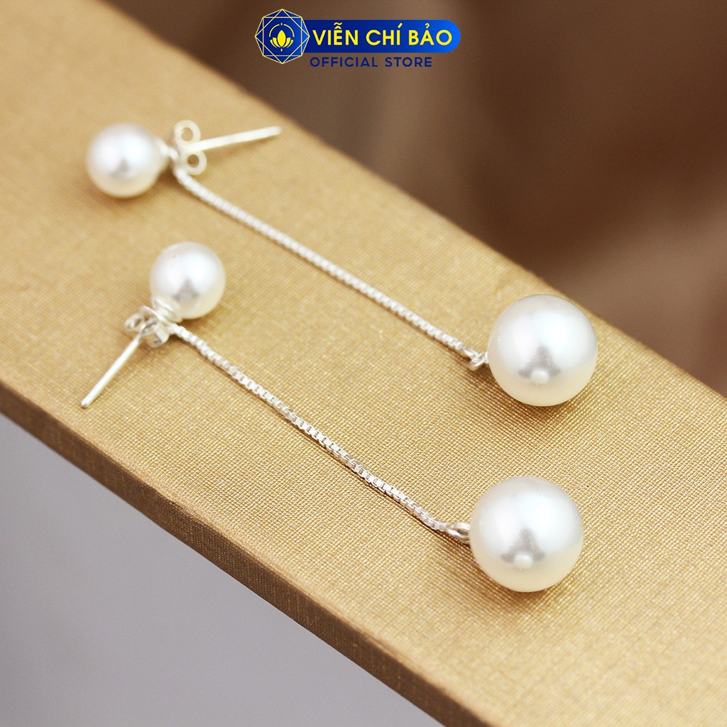 Bông tai bạc nữ đính trái châu dạng thả chất liệu bạc 925 thời trang phụ kiện trang sức nữ Viễn Chí Bảo B400165