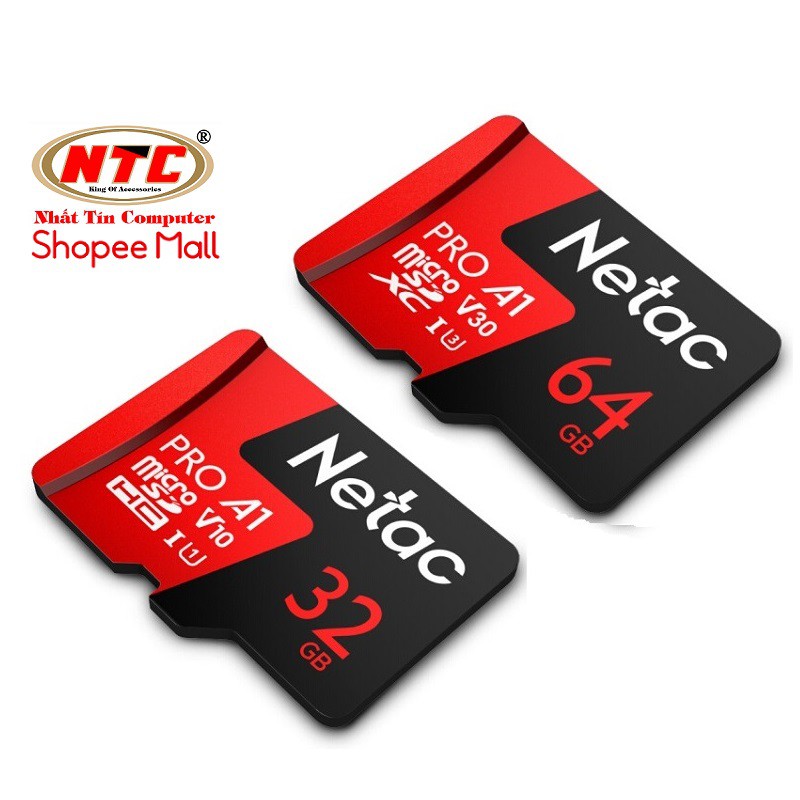 Thẻ nhớ microSDXC Netac Pro 32GB / 64GB U3 4K V30 98MB/s (Đỏ) - Hãng phân phối