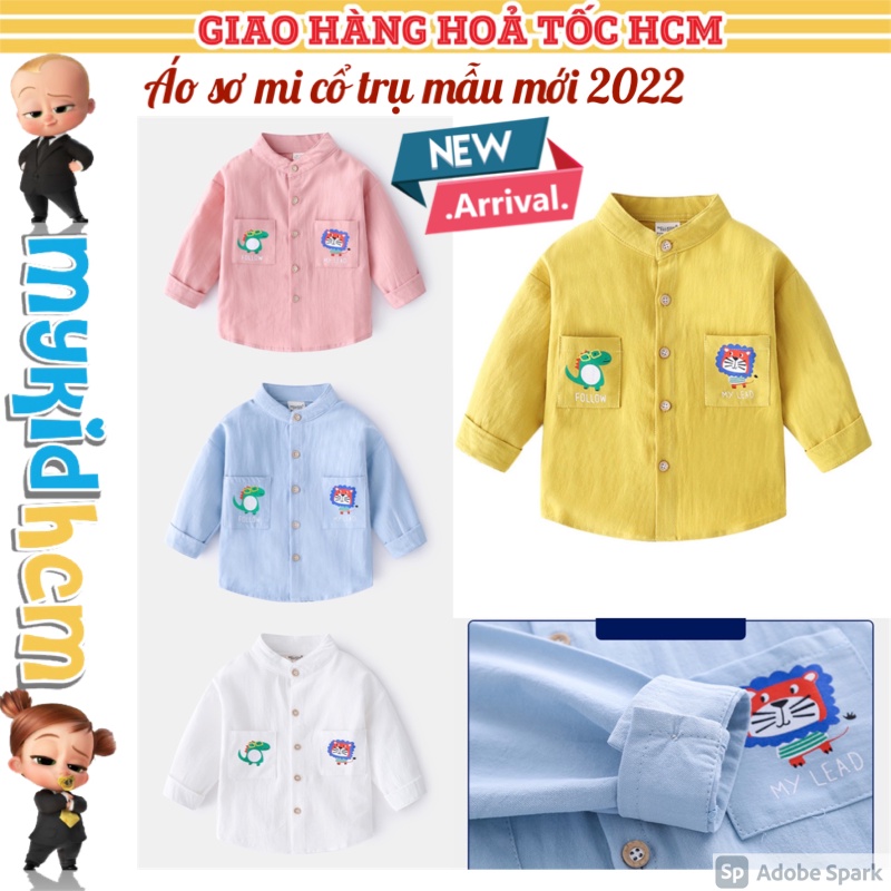 Áo sơ mi cổ trụ tay dài bé trai mẫu mới 2022 in hình CÁ SẤU SƯ TỬ vải cotton chất form đẹp mềm mịn thoải mái mykidhcm