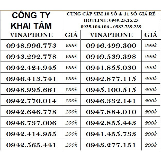 SIM VINAPHONE 10 SỐ CẶP GÁNH 6
