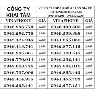 Sim vinaphone 10 số cặp gánh 6
