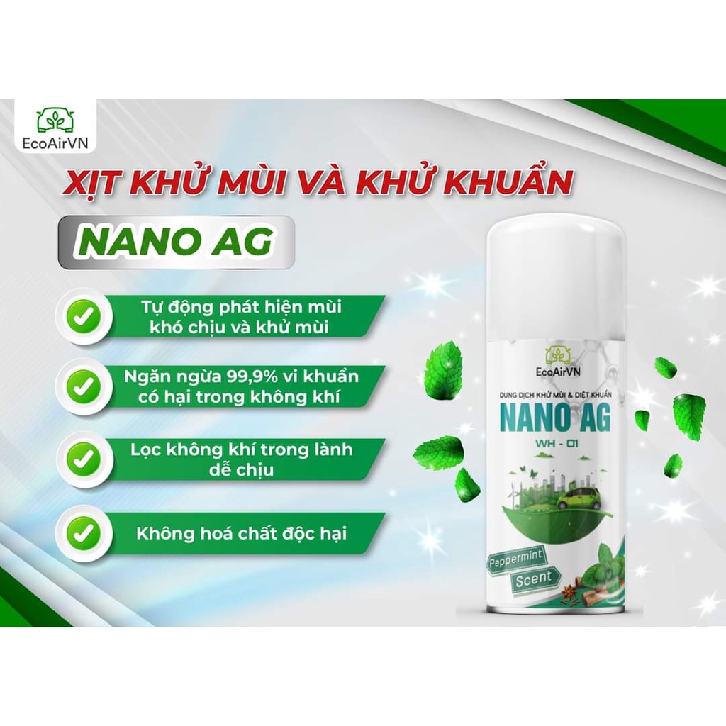 Dung Dịch khử mùi diệt khuẩn Nano Bạc, khử mùi nhà ở,ô tô tinh dầu khử khuẩn nano bạc - EcoAirVN - LifetechStore