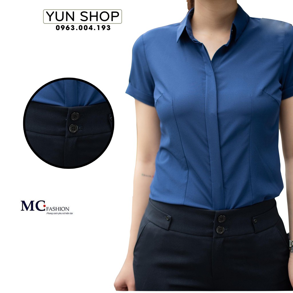 Áo Sơ Mi Nữ Công Sở, Áo Tay Ngắn MC A208 Màu Xanh Than Đẹp.