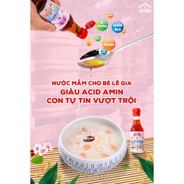 Nước mắm cho bé Lê Gia bé Từ 1 Tuổi - Làm từ Cá Cơm Giàu DHA Tốt Cho Bé Ăn Dặm chai thủy tinh