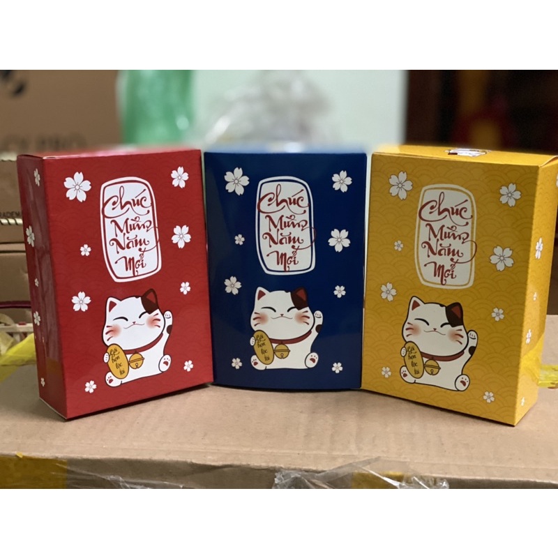 vỏ hộp mèo thần tài đựng chè hay nho