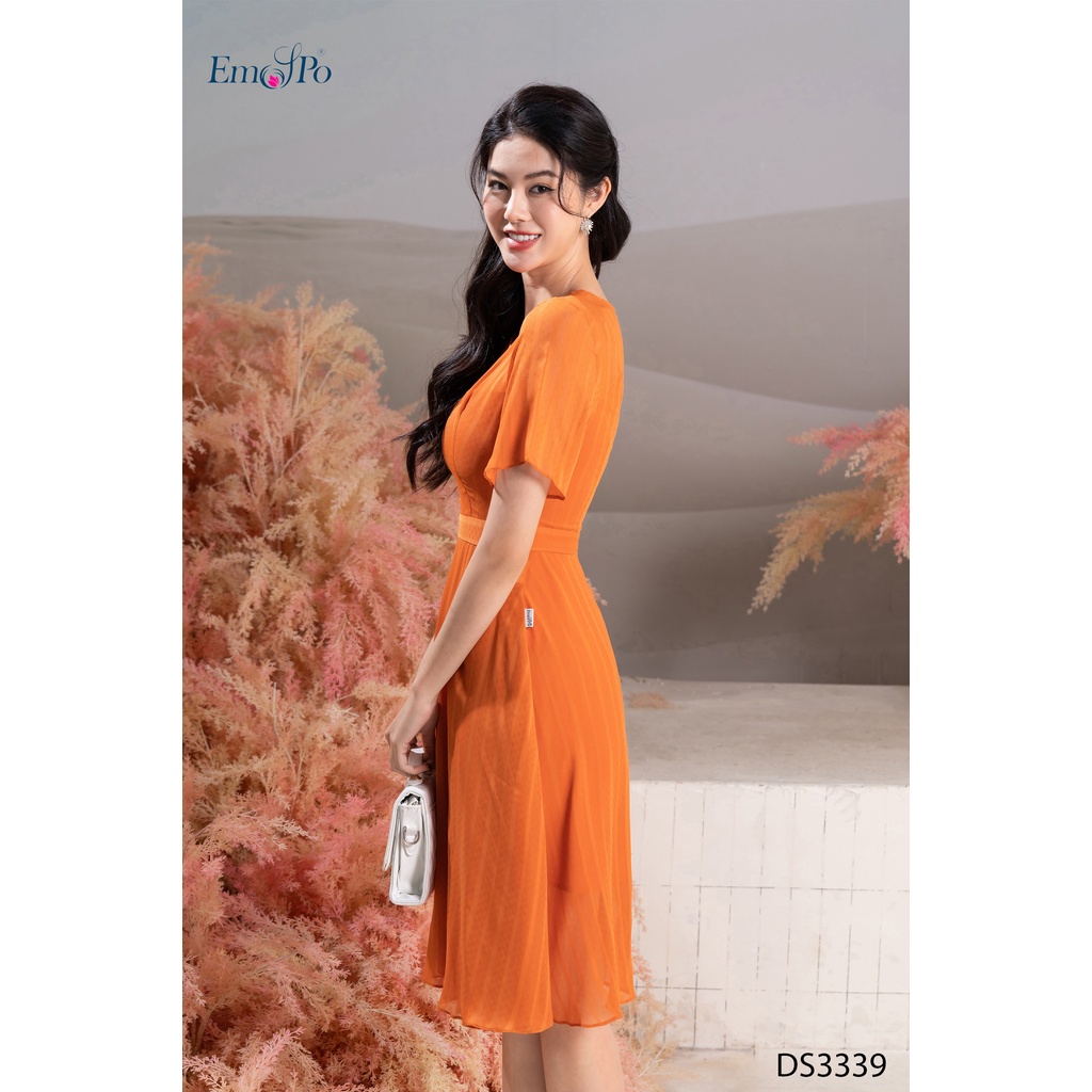 Đầm nữ chiffon cổ tròn 2 lớp, kiểu dáng chữ A Emspo DS3339