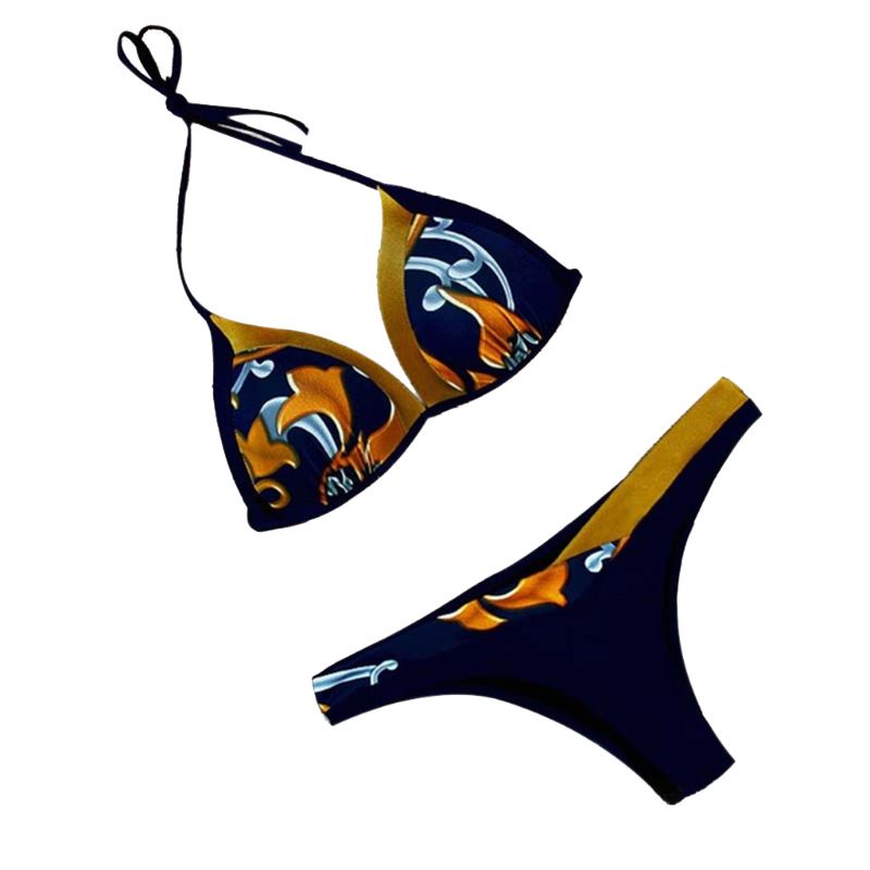 Xiangbao Bộ Bikini Hai Mảnh Cổ Chữ V Khoét Sâu Phối Dây Xỏ Hạt Gợi Cảm Cho Nữ