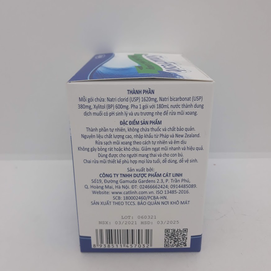 Muối rửa mũi xoang - Sinufresh của Cát Linh - hộp 50 gói hỗn hợp muối biển nano - vệ sinh mũi, giảm nghẹt mũi
